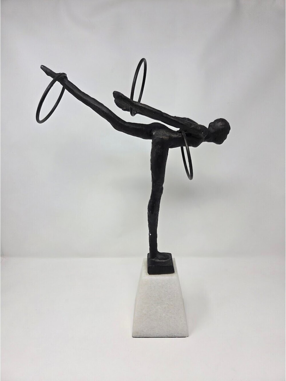 Modern Metal Gymnast Sculpture Marble Base Hoop Rings Balance Figure Art